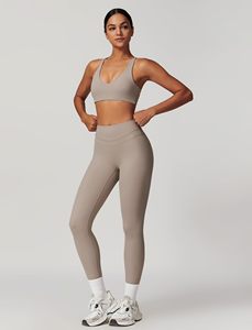 Seamless Yoga Set 2 Piece High Waist Crop Top & <b>Leggings</b> Solid Color Crisscross Straps Sport Wear for Women - Product Image 6