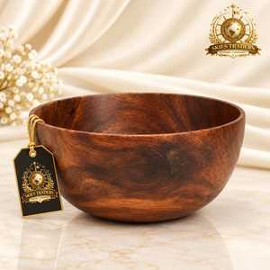 Tazón de ensalada de madera natural rústica, hecho a mano, redondo, de madera maciza, para servir frutas, para vajilla de cocina. - Product Image 2