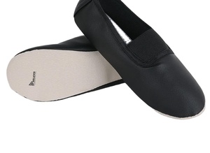 Chaussures de danse en cuir noir à enfiler, semelle souple, sangle élastique, légères, pour femmes et filles, entraînement et pratique - Product Image 4