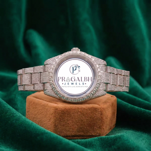 นาฬิกาข้อมือ Pragalbh Jewels หรูหรา ประดับเพชรโมอิสซาไนต์แบบฝังเต็มตัวเรือน  ตัวเรือนสแตนเลสสตีล  ระบบควอตซ์ สำหรับผู้ชายและผู้หญิง - Product Image 5