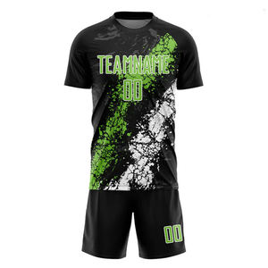 Maillot de football 7V7 personnalisé pour hommes, sublimation vert noir blanc effet éclaboussures – Respirant, séchage rapide, toutes saisons, pour entraînement d'équipe - Product Image 2