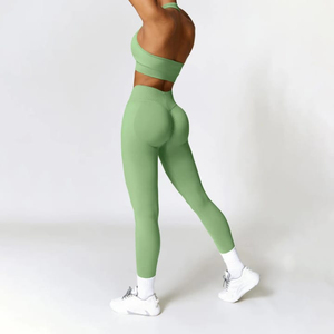 Conjunto de Yoga para Mujer INBOX, Rosa, 2 Piezas, Leggings de Cintura Alta, Top Corto, Sin Costuras, Elástico en 4 Direcciones, Color Sólido, Ropa Deportiva - Product Image 3