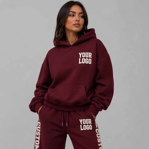 Custom High Quality Regular Fit Heavyweight Women's Casual Puff-Print Breathable Polyester/Cotton Hoodie <b>Sweatpants</b> <b>Set</b> Long - Product Image 3