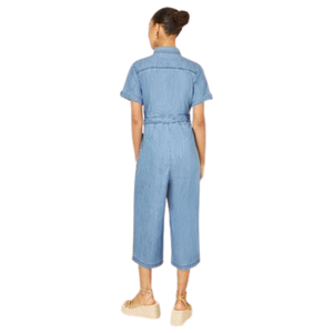 Mono vaquero casual para mujer con cinturón y pierna ancha, servicio mayorista OEM ODM de fábrica - Product Image 3