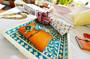 Handmade Bone Inlay Floral <b>Tray</b> Sky Blue Resin Wood Storage <b>Tray</b> Rectangular Home Decoration Gifting Kitchen Use Metal Material - Product Image 4