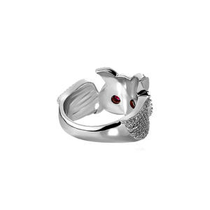 Bague Cocktail en Forme de Hibou Très Demandée, Yeux Rubis, Sertissage Canal, Plaqué Or, Argent 925, Certifiée IGI, Style Luxe, Bijoux Unisexe - Product Image 2