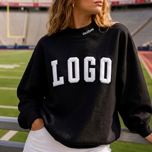 Sweat-shirt personnalisé pour femme grande taille en coton à col montant, avec logo vintage brodé sur le col, style décontracté et sportif - Product Image 1