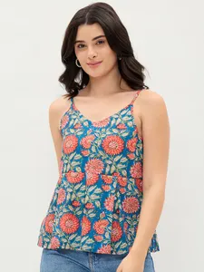 Cómoda Camiseta sin Mangas con Estampado Azul para Mujer, Estilo Casual Occidental para Viajes, Universidad y Aventuras al Aire Libre - Product Image 2