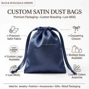 Bolsa de Satén Azul Marino con Cordón, Reutilizable, para Joyería, Bolsa Antipolvo, Embalaje de Regalo Promocional, Ecológica, con Logotipo Personalizado, Venta al Por Mayor - Product Image 5