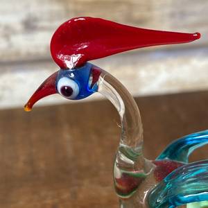 Handblown Lampworking Glass Bird Figurine with Red Crest and Blue Wings Easter Animal Sculpture Collectible - Product Image 4