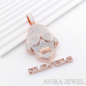 Collar con Colgante Hip Hop de Plata de Ley 925, Chapado en Oro Rosa, Diseño Unisex para Hombre y Mujer, con Diamante Moissanita - Product Image 3