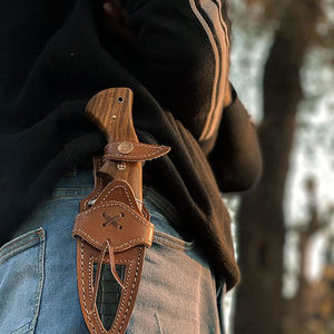 Cuchillo de Caza de Acero de Damasco, Hoja Fija con Punta Caída, Mango Rojo, Cuchillo Multifuncional de Supervivencia para Exteriores, DIY OEM - Product Image 2