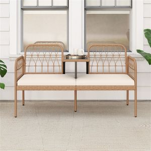 Divanetto da Esterno in Rattan PE per 2 Persone con Tavolino in Vetro Temperato, Capacità di Carico 800 LBS, Arredamento da Esterno in Vimini per Hotel e Patio - Product Image 5