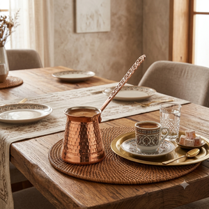 Cafetera Turca Cezve Briki de Cobre Puro Martillado Artesanal al por Mayor, con Revestimiento de Estaño para Estufa y Mango Largo - Product Image 3