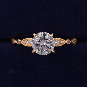 Classic Round Brilliant Cut <b>Diamond</b> Engagement <b>Ring</b> Women's 18K Solid Gold Prong Setting Pave Accent - Product Image 1