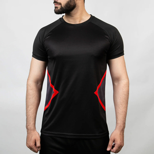 T-shirt noir à manches courtes pour homme, col rond, logo sur le devant, coupe classique, tricoté, 100 % polyester, anti-boulochage, séchage rapide - Product Image 1