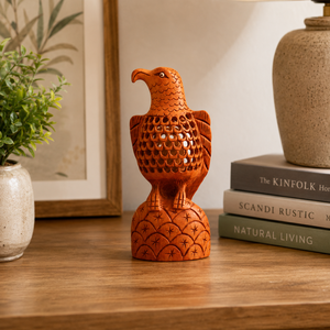 Figurine d'aigle en bois artisanale avec filet |   Statue d'aigle décorative en bois |   Décoration d'intérieur en bois sculpté à la main en forme d'oiseau - Product Image 6