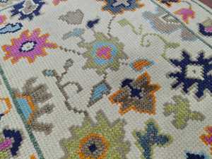 Bohemian Knotted Weave Area <b>Rug</b>, Pink Floral Woven <b>Carpet</b> with Fringe for Living Room, Handmade Wool <b>Rug</b> oushak design <b>Carpet</b> - Product Image 5