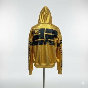 Sweat à capuche zippé à paillettes dorées pour homme, unisexe, streetwear, coupe ample, imprimé lettres sur le devant, manches classiques, matière French Terry - Product Image 2