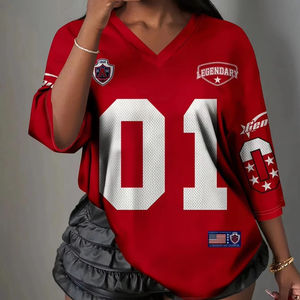 Nueva Camiseta de Mujer con Estampado Retro 01 Estilo Urbano, Cuello en V, Manga Corta, Estilo Deportivo, Jersey de Fútbol, Y2K, Holgada, Oversize - Product Image 1