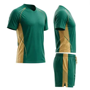 Conjunto Deportivo Unisex Verde Dorado de Poliéster, Pantalones Cortos y Camiseta Transpirables, Uniforme Atlético con Estampado por Sublimación - Product Image 3