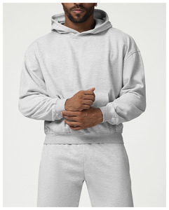 Nouveau sweat-shirt à capuche en molleton gris uni confortable, coupe classique, décontracté, en coton, avec poche avant, pour l'hiver - Product Image 1