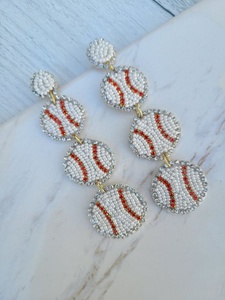 Boucles d'oreilles pendantes personnalisées en perles jaune néon pour femme, tissées à la main, légères, pour le sport et les jours de match - Product Image 2