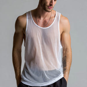 Camiseta sin mangas de malla transparente anti-UV ecológica para hombre, top transpirable 100% poliéster de secado rápido con cuello cuadrado para gimnasio y fitness - Product Image 2