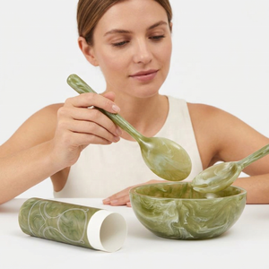 Resin <b>Salad</b> Bowl Set Green Marbled Dishwasher Safe Eco-Friendly <b>Salad</b> Tools Manual Customized Handmade <b>Salad</b> <b>Servers</b> - Product Image 1
