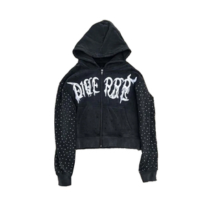 Custom <b>Zip</b>-<b>Up</b> Hoodie Men's Slim Fit Crop Length Knitted Cotton Streetwear Hooded Sweatshirt <b>White</b> Letter Print - Product Image 4