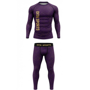 Ensemble de vêtements de sport pour homme, manches longues et leggings, couleur violet foncé, performance active, compression, entraînement, fitness, gym, sportswear, athlétique - Product Image 1