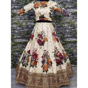 Precioso diseñador de fiesta de color crema bordado Lehenga Choli - Product Image 5