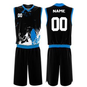 Uniformes de basket-ball personnalisés pour hommes en gros, 100 % polyester, imprimés par sublimation, séchage rapide, respirants, anti-humidité, coupe courte - Product Image 3
