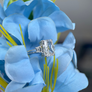14K White Gold Radiant Diamond Ring 2.5 Carat Center with 1.10 Ct Trapezoid Side <b>Stones</b> D VVS2 - Product Image 4