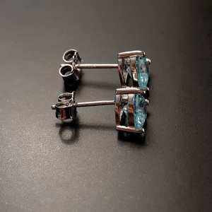 Boucles d'oreilles Cœur en Aigue-marine en Argent Sterling, Pierre de Naissance de Mars, Cadeau pour Anniversaire, Noël, Mariage, Saint-Valentin - Product Image 3