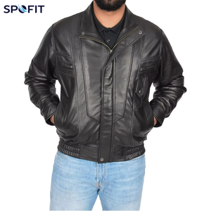 Professional Manufacturer Made Winter Warm Men's High Street Vintage Leather <b>Biker</b> <b>Jacket</b> Eco-Friendly Waterproof Front - Product Image 1