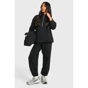 Ensemble de survêtement en molleton noir pour femmes, 2 pièces, manches longues, coupe ample, haut à fermeture éclair, vêtements de sport décontractés, toutes saisons - Product Image 5