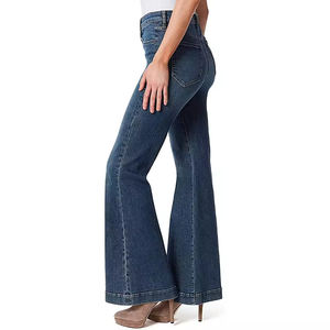Pantalones acampanados ecológicos para mujer con cierre elástico en la cintura y logotipo personalizado, de corte medio y frente plano, para adultos. - Product Image 2
