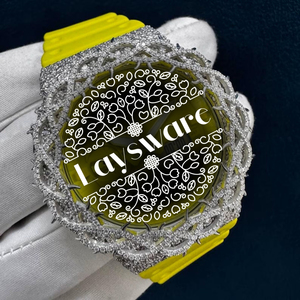 Montre de sport Iced Out avec bracelet en caoutchouc jaune, cadran argenté, analogique-numérique, résistante à l'eau 20 BAR, style Hip Hop - Product Image 1