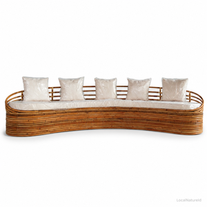 Ensemble de canapés de jardin en rotin rond moyen, courbé, pour l'extérieur, avec coussins imperméables pour la cour d'hôtel - Product Image 1