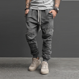 Baggy Distress Jogger Sweatpants Men High Drawstring Waist Distressed Trouser Pajama Men Oversize Distress Sweatpants Men's - Product Image 4