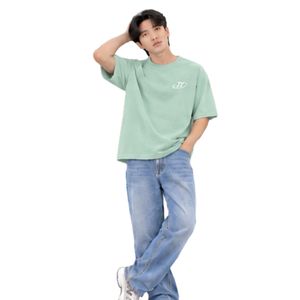 <b>Men's</b> Oversized Mint <b>Green</b> Crew Neck <b>T</b> <b>Shirt</b> with Relaxed Fit Light Blue Jeans Casual Streetwear Outfit - Product Image 5