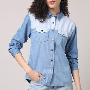 Chemisier en jean décontracté bleu délavé pour femme, qualité supérieure, design élégant, fabrication OEM - Product Image 4