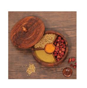 Boîte à épices en bois faite à la main de la meilleure qualité, boîte à masala en bois la plus vendue avec rangement pour fruits secs, sel et épices, nouveau produit - Product Image 2
