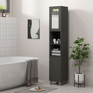 Mobile da bagno alto grigio con specchio sottile torre di lino con ripiani regolabili e porte strette mobili di stoccaggio - Product Image 2