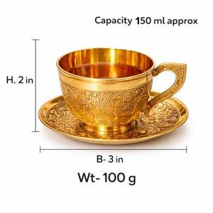 Taza de Té Dorada de Latón Grabada con Diseño, Platillo de Lujo para Servir Café y Té en el Hogar, Hotel, Restaurante, Regalo Festivo - Product Image 4