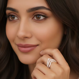 Bague de fiançailles demi-éternité double en V, tendance, cadeau idéal pour les fêtes - Product Image 4