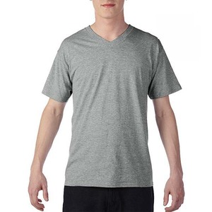 T-shirt en coton à col en V personnalisé avec logo, manches courtes, pour hommes, grande taille, respirant, style streetwear - Product Image 2