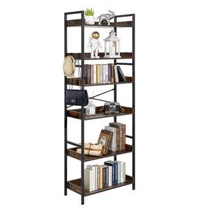 Industrial 6-Tier Vintage Ladder Shelf Rustics Brown Metal Frame <b>Book</b> Organizer Open <b>Shelves</b> <b>for</b> Living Bookcases Bookshelves - Product Image 1