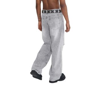 Manufacturer Direct Men's Wholesale Breathable Casual Dark Straight Solid Denim Jeans Embroidery for Summer Autumn Winter - Product Image 3